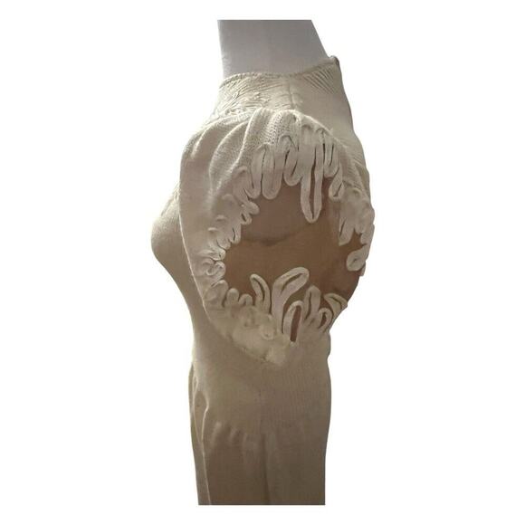 Vintage Pat Sandler Wellmore Knit Dress Cut Out Lace Puff Sleeve Cream Size 4 - Picture 4 of 9